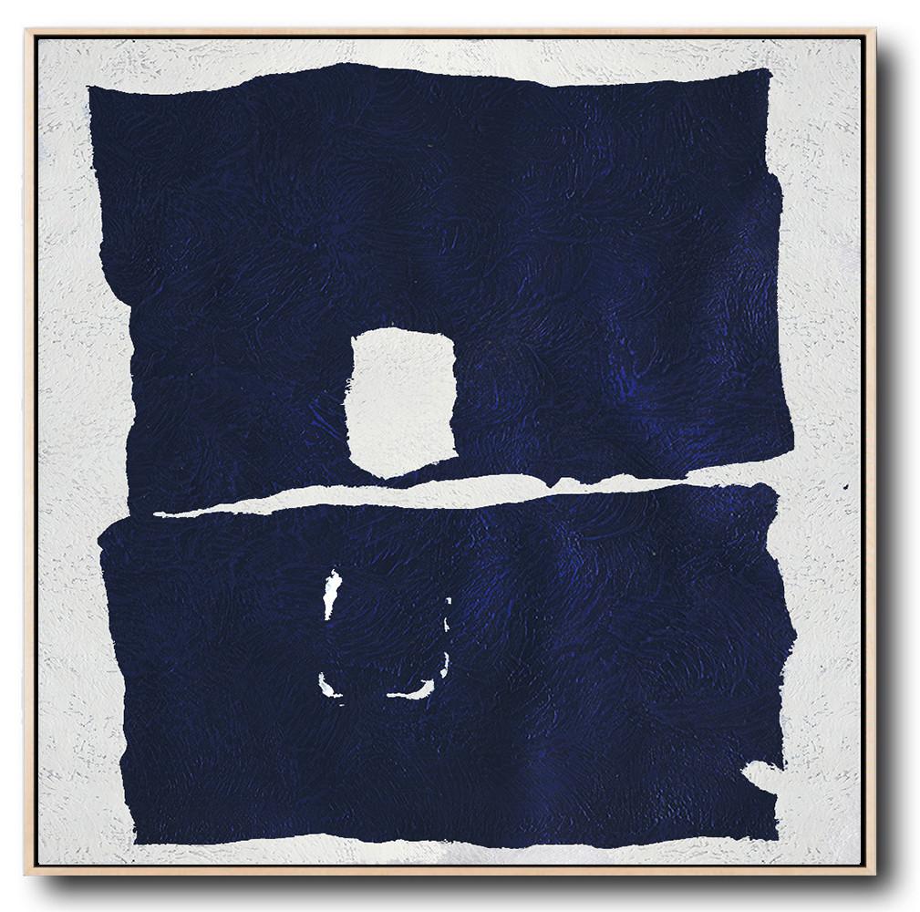 Buy Large Canvas Art Online - Hand Painted Navy Minimalist Painting On Canvas - Best Abstract Artists Large